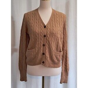 J.Crew Angora & Wool Blend Brown Cable Knit V-Neck Cardigan Pockets Size M